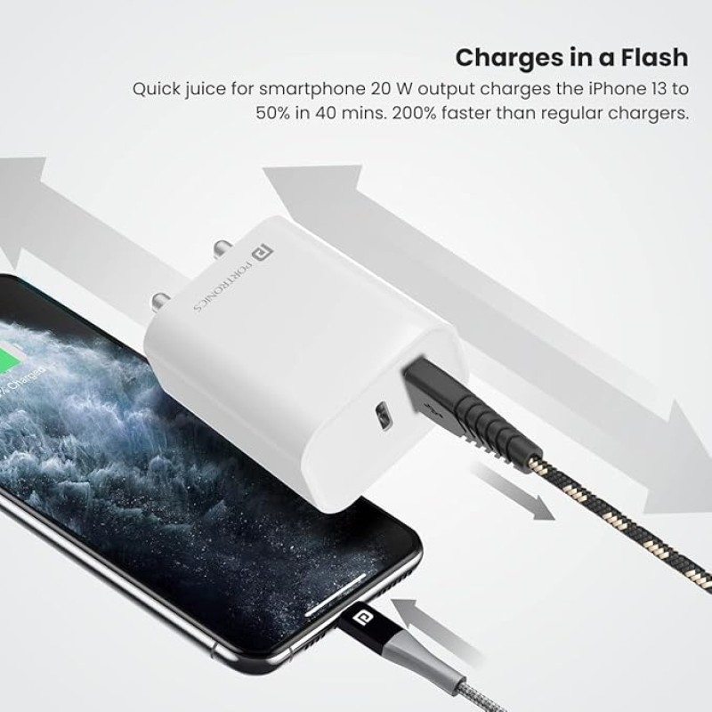 Portronics Adapto 45 22.5W Max Output USB & Type-C Dual Output Super Fast Charger,Wall Adapter Power Delivery 3.0& USB A Fast Charge Adaptor for iPhone,Android & Other Type C Enabled Devices(White) Portronics Adapto 45 22.5W Max Output USB & Type-C Dual Output Super Fast Charger,Wall Adapter Power Delivery 3.0& USB A Fast Charge Adaptor for iPhone,Android & Other Type C Enabled Devices(White)