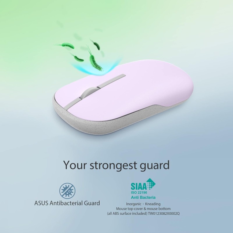 ASUS MD100 Marshmallow/Silent, Adj. DPI, Multi-Mode, with Brave Green Cover Wireless Optical Mouse (2.4GHz Wireless, Bluetooth, Lilac Mist Purple) ASUS MD100 Marshmallow/Silent, Adj. DPI, Multi-Mode, with Brave Green Cover Wireless Optical Mouse (2.4GHz Wireless, Bluetooth, Lilac Mist Purple)