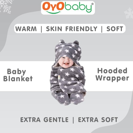 OYO BABY Baby Blanket New Born Babies Super Soft Baby Combo Wrapper Baby Sleeping Bag for Baby Boys, Baby Girls | All Season | Sleeping Bag | Nursing Baby Gifts(Pink & Grey Star Printed)