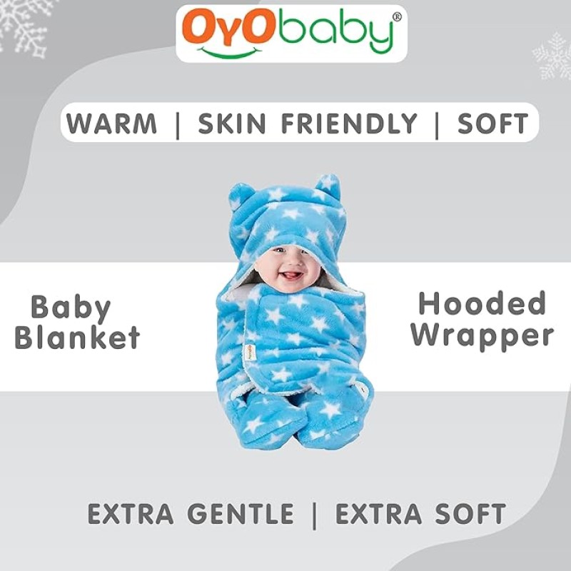 OYO BABY 3-in-1 Hooded Baby Blanket Wrapper - Pack of 2 (Star Pink and Blue) Towel for Baby Boy and Girl | All Season Soft Swaddle | 0-6 Months | Nursing Baby Gifts | Bath Robe