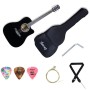 Juarez JRB41C/BK-EQ 41 Inch Acoustic Guitar Kit with Truss Rod, Solid Linden Wood, Ziko Strings, Pearl Rosette, Rosewood Fretboard & Bridge, Die Cast Machine with Picks, Strap, Strings & Bag Black