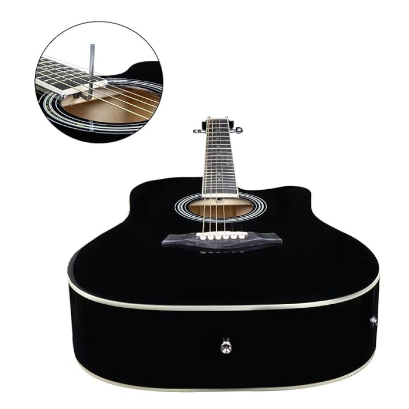 Juarez JRB41C/BK-EQ 41 Inch Acoustic Guitar Kit with Truss Rod, Solid Linden Wood, Ziko Strings, Pearl Rosette, Rosewood Fretboard & Bridge, Die Cast Machine with Picks, Strap, Strings & Bag Black