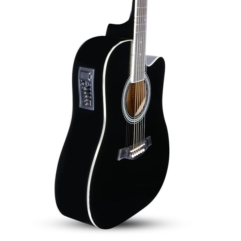 Juarez JRB41C/BK-EQ 41 Inch Acoustic Guitar Kit with Truss Rod, Solid Linden Wood, Ziko Strings, Pearl Rosette, Rosewood Fretboard & Bridge, Die Cast Machine with Picks, Strap, Strings & Bag Black