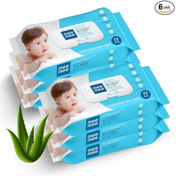 Mee Mee Soft Gentle Baby Wet Wipes (72 Wipes) Pack of 6 | Infused with Aloe Vera and Vitamin E | Paraben & Sulphate Free | Cleansing Wipes | Wipes Combo for Babies