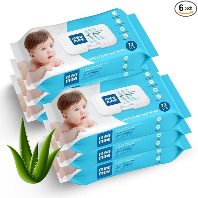 Mee Mee Soft Gentle Baby Wet Wipes (72 Wipes) Pack of 6 | Infused with Aloe Vera and Vitamin E | Paraben & Sulphate Free | Cleansing Wipes | Wipes Combo for Babies Mee Mee Soft Gentle Baby Wet Wipes (72 Wipes) Pack of 6 | Infused with Aloe Vera and Vitamin E | Paraben & Sulphate Free | Cleansing Wipes | Wipes Combo for Babies