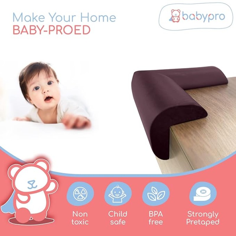 BabyPro BabyProofing Corner Guards (12mm, Pack of 8) with Strong Adhesive Tape by Certified Professional Childproofer for Covering Sharp Edges & Corners of Bed, Table & Furniture (Brown) BabyPro BabyProofing Corner Guards (12mm, Pack of 8) with Strong Adhesive Tape by Certified Professional Childproofer for Covering Sharp Edges & Corners of Bed, Table & Furniture (Brown)