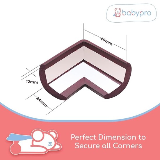 BabyPro BabyProofing Corner Guards (12mm, Pack of 8) with Strong Adhesive Tape by Certified Professional Childproofer for Covering Sharp Edges & Corners of Bed, Table & Furniture (Brown)