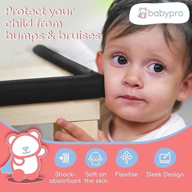 BabyPro Baby proofing Edge and Corner Combo (12mm, Pack of 5) by Certified Professional Childproofer of 2 Meters of Edge Guard & 4 Corner Protectors Covering, Furniture Corners (Black) BabyPro Baby proofing Edge and Corner Combo (12mm, Pack of 5) by Certified Professional Childproofer of 2 Meters of Edge Guard & 4 Corner Protectors Covering, Furniture Corners (Black)