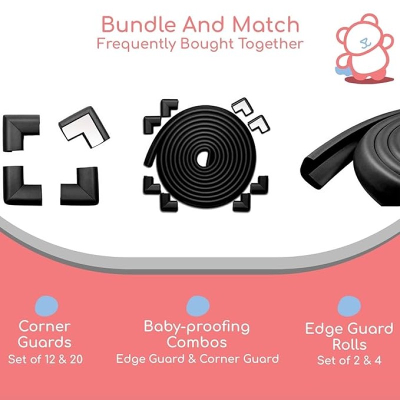 BabyPro Baby proofing Edge and Corner Combo (12mm, Pack of 5) by Certified Professional Childproofer of 2 Meters of Edge Guard & 4 Corner Protectors Covering, Furniture Corners (Black) BabyPro Baby proofing Edge and Corner Combo (12mm, Pack of 5) by Certified Professional Childproofer of 2 Meters of Edge Guard & 4 Corner Protectors Covering, Furniture Corners (Black)