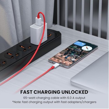 Portronics Konnect Dash 2 Unbreakable 6.5A 65w USB A to Type C VOOC Flash Charging Cable Design for OnePlus,Oppo(Red) Portronics Konnect Dash 2 Unbreakable 6.5A 65w USB A to Type C VOOC Flash Charging Cable Design for OnePlus,Oppo(Red)