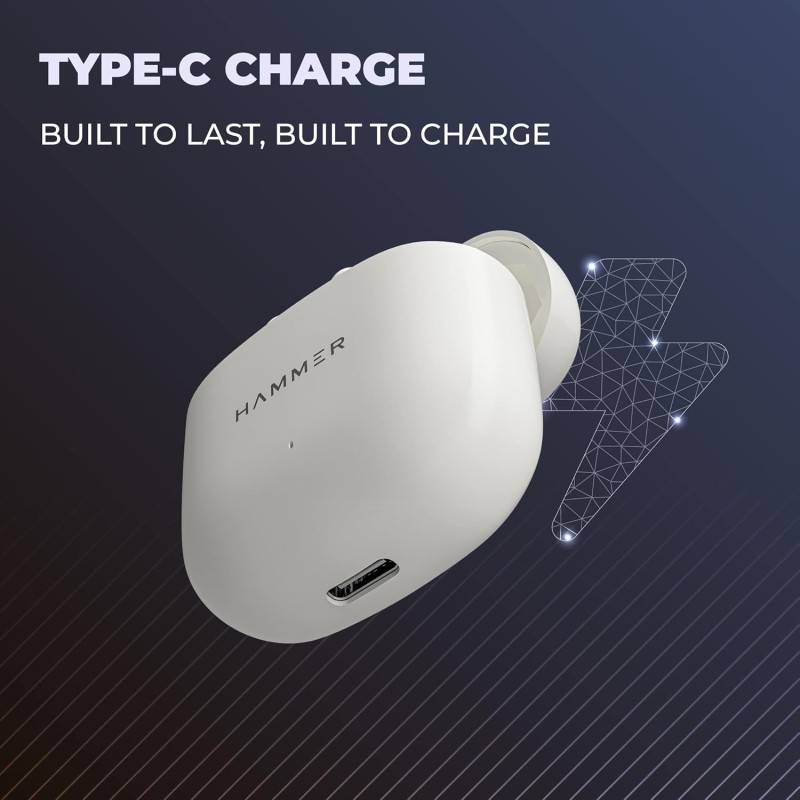 (Refurbished) Hammer KO Pro Bluetooth Earbuds with Upto 20H Playtime, ENC, Fast Charging Type-C, IPX4 Water Resistant, Bluetooth v5.3, Touch Controls and Voice Assistant (White) (Refurbished) Hammer KO Pro Bluetooth Earbuds with Upto 20H Playtime, ENC, Fast Charging Type-C, IPX4 Water Resistant, Bluetooth v5.3, Touch Controls and Voice Assistant (White)