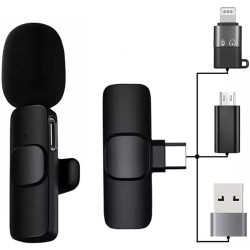 4 in 1 K8 Wireless Microphone, Digital Mini Portable Recording Clip Mic with Receiver for All Type-C, Micro USB, Lightning i OS Mobile Phones Camera Laptop for Vlogging YouTube Online Class, Zoom Call