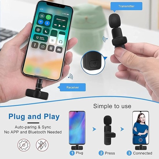 4 in 1 K8 Wireless Microphone, Digital Mini Portable Recording Clip Mic with Receiver for All Type-C, Micro USB, Lightning i OS Mobile Phones Camera Laptop for Vlogging YouTube Online Class, Zoom Call