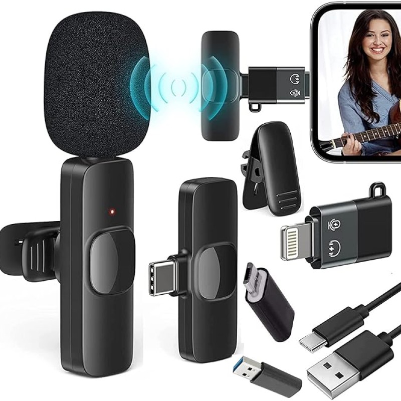 4 in 1 K8 Wireless Microphone, Digital Mini Portable Recording Clip Mic with Receiver for All Type-C, Micro USB, Lightning i OS Mobile Phones Camera Laptop for Vlogging YouTube Online Class, Zoom Call 4 in 1 K8 Wireless Microphone, Digital Mini Portable Recording Clip Mic with Receiver for All Type-C, Micro USB, Lightning i OS Mobile Phones Camera Laptop for Vlogging YouTube Online Class, Zoom Call