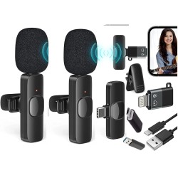 3 in 1 K8 Wireless Microphone, Digital Mini Portable Recording Clip Mic with Receiver for All Android Lightning Mobile Phones Camera Laptop for Vlogging YouTube Online Class, Zoom Call