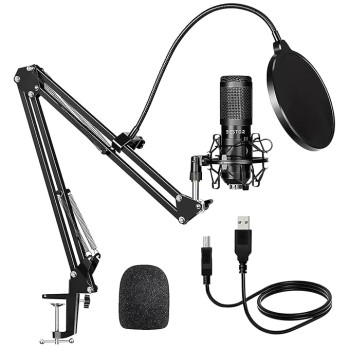BESTOR� Professional USB Condenser Microphone Kit Podcast Mic with Boom Arm Microphone with Stand | 192kHZ/24bit Professional PC Streaming Podcast Cardioid Microphone Kit (USB)