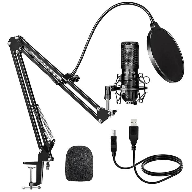 BESTOR� Professional USB Condenser Microphone Kit Podcast Mic with Boom Arm Microphone with Stand | 192kHZ/24bit Professional PC Streaming Podcast Cardioid Microphone Kit (USB) BESTOR� Professional USB Condenser Microphone Kit Podcast Mic with Boom Arm Microphone with Stand | 192kHZ/24bit Professional PC Streaming Podcast Cardioid Microphone Kit (USB)