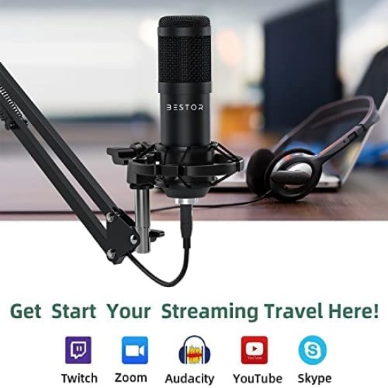 BESTOR® Professional USB Condenser Microphone Kit Podcast Mic with Boom Arm Microphone with Stand | 192kHZ/24bit Professional PC Streaming Podcast Cardioid Microphone Kit (USB)
