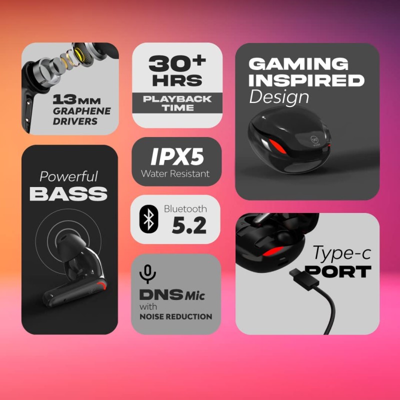 (Refurbished) Wings Phantom 250 Wireless in Ear Earbuds, with 30 Hours Playtime, Bullet Charge, 40ms Low Latency, Bluetooth 5.2, 13mm Drivers, AAC Codec Support, Acoustic Echo Cancellation TWS Earphones (Black) (Refurbished) Wings Phantom 250 Wireless in Ear Earbuds, with 30 Hours Playtime, Bullet Charge, 40ms Low Latency, Bluetooth 5.2, 13mm Drivers, AAC Codec Support, Acoustic Echo Cancellation TWS Earphones (Black)