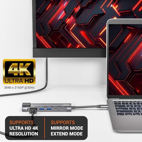 Tukzer 6-in-1 Type-C Hub to HDMI 4K@30Hz, 2 USB 3.0 Data, USB-C 3.0 Data, 100W PD with 1000M Ethernet RJ45, MultiPort Adapter Compatible with MacBook Pro Air iPad, Dell, Other Type-C Device Tukzer 6-in-1 Type-C Hub to HDMI 4K@30Hz, 2 USB 3.0 Data, USB-C 3.0 Data, 100W PD with 1000M Ethernet RJ45, MultiPort Adapter Compatible with MacBook Pro Air iPad, Dell, Other Type-C Device