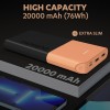 Duracell 20000 MAH Slimmest Power Bank with 1 Type C PD and 2 USB A Port, 22.5W Fast Charging Portable Charger to Charges 3 Devices Simultaneously for iPhones, Android Phones, Smart Watches & More