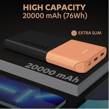 Duracell 20000 MAH Slimmest Power Bank with 1 Type C PD and 2 USB A Port, 22.5W Fast Charging Portable Charger to Charges 3 Devices Simultaneously for iPhones, Android Phones, Smart Watches & More Duracell 20000 MAH Slimmest Power Bank with 1 Type C PD and 2 USB A Port, 22.5W Fast Charging Portable Charger to Charges 3 Devices Simultaneously for iPhones, Android Phones, Smart Watches & More