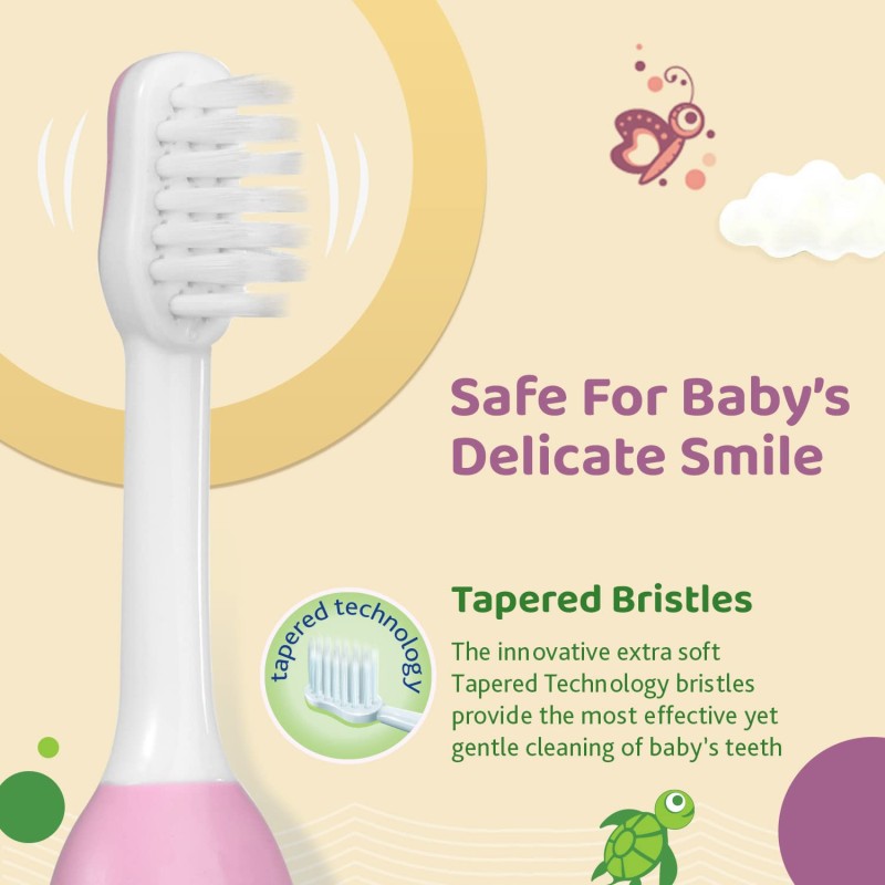 Chicco Baby Manual Toothbrush For Infants (6M-36M), Set Of 2|Extra Soft Tapered Bristles Ideal For Milk Teeth|Bpa Free (Blue, Green)