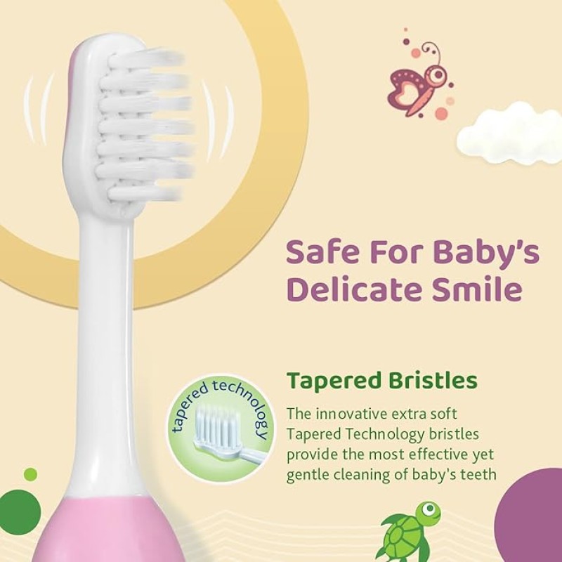 Chicco Baby Manual Toothbrush For Infants (6M-36M), Set Of 2|Extra Soft Tapered Bristles Ideal For Milk Teeth|Bpa Free (Blue, Green)