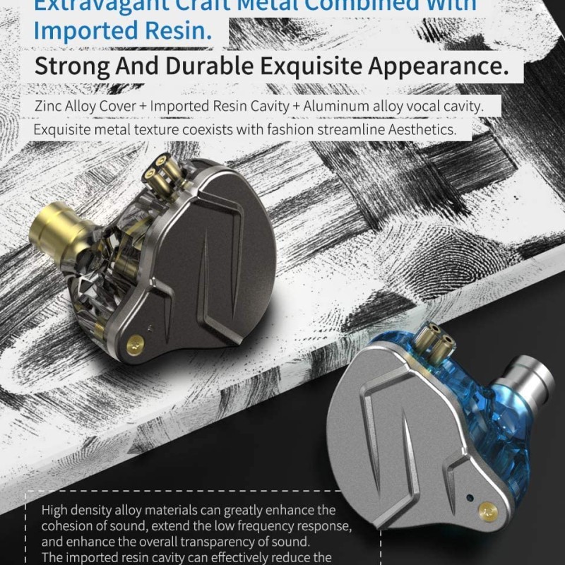 KZ ZSN Pro Dynamic Hybrid Dual Driver in Ear Wired Earphones Detachable Tangle-Free Cable Musicians in-Ear Earbuds Headphones (Grey with Mic)