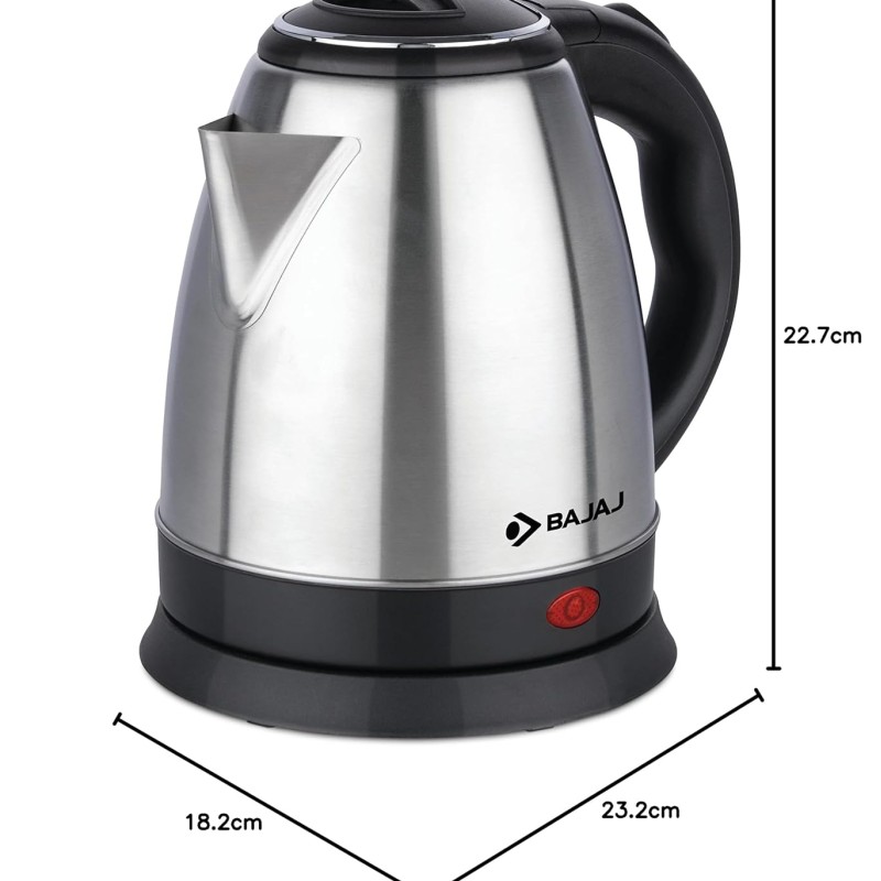 Bajaj KTX 1.5 Litre DLX Electric Kettle |1500W Kettle with Stainless Steel Body | Cordless Operation | Auto Shut-off Mechanism | 2-Yr Warranty | Black