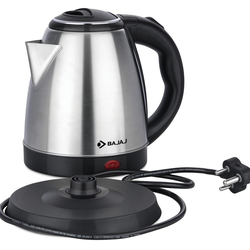 Bajaj KTX 1.5 Litre DLX Electric Kettle |1500W Kettle with Stainless Steel Body | Cordless Operation | Auto Shut-off Mechanism | 2-Yr Warranty | Black