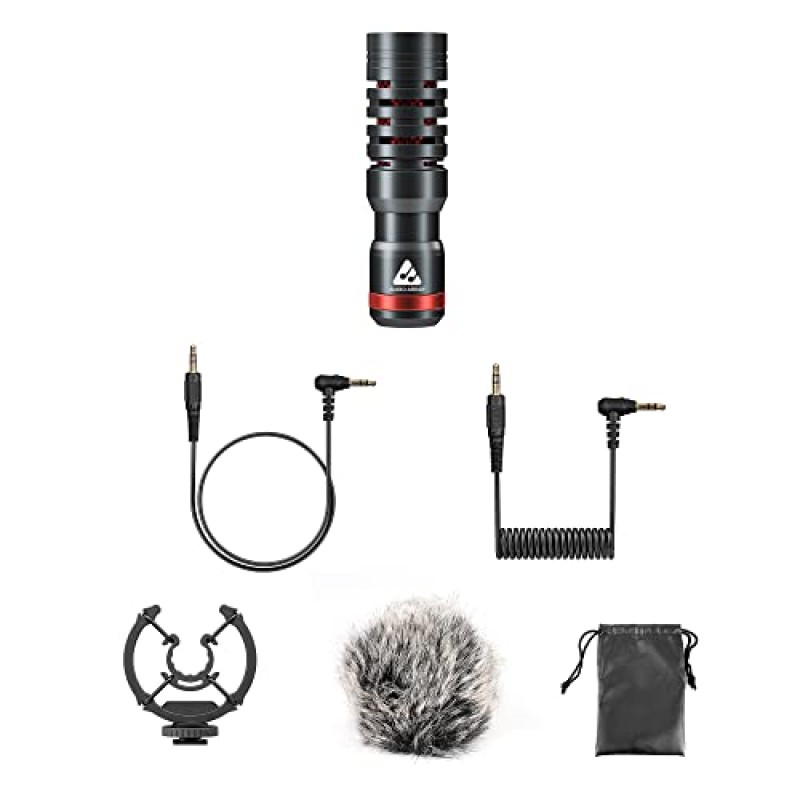 Audio Array AM-C14 Omnidirectional Condenser Shotgun Microphone with 3.5mm Connector, Shock Mount and Wind Shield | PlugnPlay in DSLR and Smartphones | Vlogging, Streaming, ASMR Videos, etc