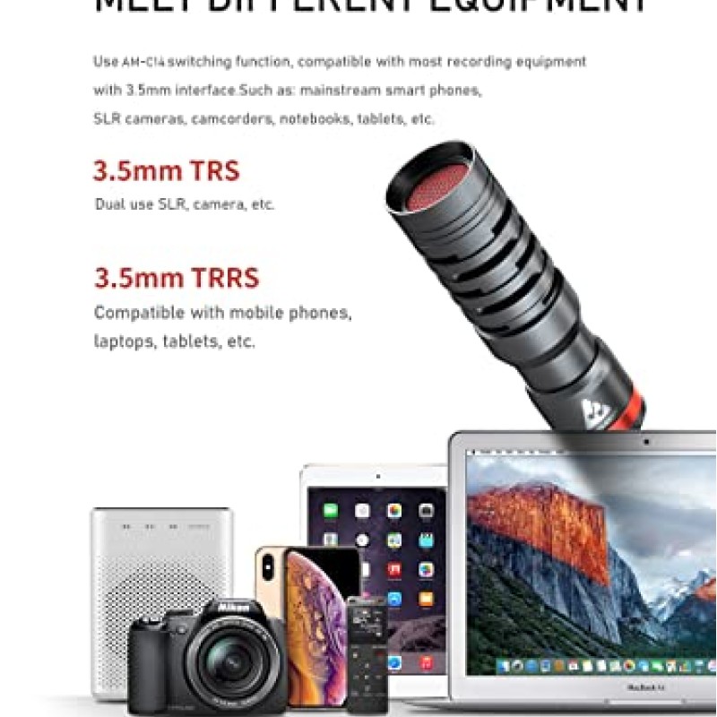 Audio Array AM-C14 Omnidirectional Condenser Shotgun Microphone with 3.5mm Connector, Shock Mount and Wind Shield | PlugnPlay in DSLR and Smartphones | Vlogging, Streaming, ASMR Videos, etc