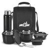 Milton Pro Lunch Tiffin (3 Microwave Safe Inner Steel Containers, 180/320/450 ml; 1 Plastic Chutney Dabba,100 ml; 1 Aqua Steel Bottle, 750 ml, Steel Spoon and Fork) With Insulated Fabric Jacket, Black Milton Pro Lunch Tiffin (3 Microwave Safe Inner Steel Containers, 180/320/450 ml; 1 Plastic Chutney Dabba,100 ml; 1 Aqua Steel Bottle, 750 ml, Steel Spoon and Fork) With Insulated Fabric Jacket, Black