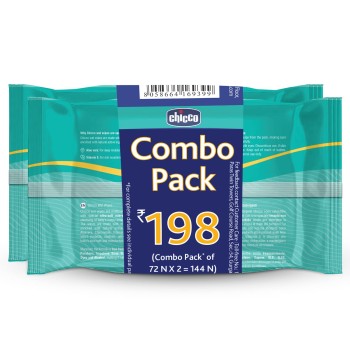 Chicco Soft and Moisturising Baby Wet Wipes, 72 Pieces Each (Pack of 2) Resealable Sticker Pack | Baby Wipes for Nappy, Face and Hands | Dermatologically Tested | No Phenoxyethanol, Paraben & Alcohol