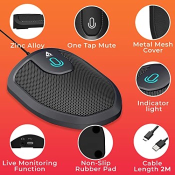 Audio Array AM-C28 USB Plug & Play Conference Microphone | Omni Directional Pickup Upto 3M | Mic Mute Button | No Drivers Condenser USB Type-C | Ideal for Meetings & Video Calling (Not a Speaker)