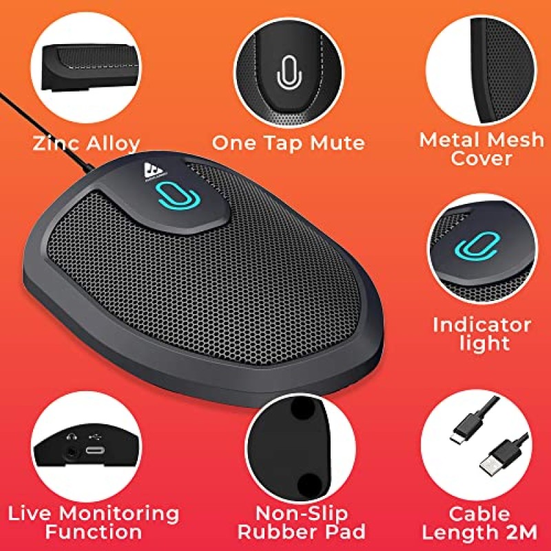 Audio Array AM-C28 USB Plug & Play Conference Microphone | Omni Directional Pickup Upto 3M | Mic Mute Button | No Drivers Condenser USB Type-C | Ideal for Meetings & Video Calling (Not a Speaker)
