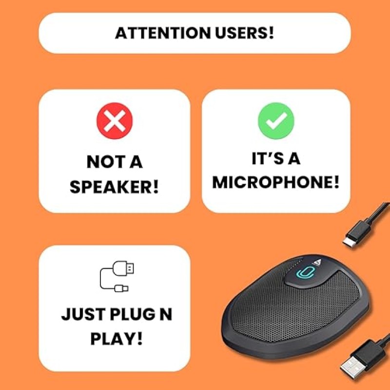 Audio Array AM-C28 USB Plug & Play Conference Microphone | Omni Directional Pickup Upto 3M | Mic Mute Button | No Drivers Condenser USB Type-C | Ideal for Meetings & Video Calling (Not a Speaker)