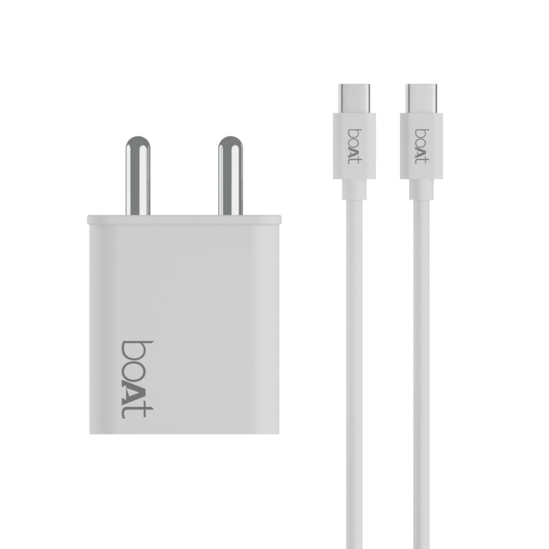 (Refurbished) boAt WCDV 22.5W Dual Port Fast Charger, Overheat/Overcharge Protection, Auto Detection for Samsung, Xiaomi & Android Users with Type C to Type C Cable (White)