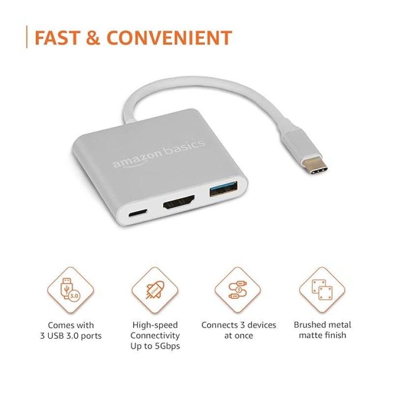 Compact Extension Adapter 3 in 1 Type C USB Hub, HD 4K HDMI with PD Charging, USB 3.0, Compact Extension Adapter, Aluminium Case (Grey) Compact Extension Adapter 3 in 1 Type C USB Hub, HD 4K HDMI with PD Charging, USB 3.0, Compact Extension Adapter, Aluminium Case (Grey)