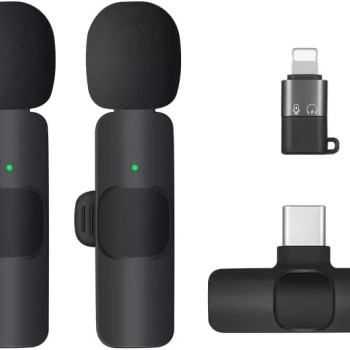 Careflection Microfone de lapela sem fio duplo K9 Plug and Play, sem necessidade de aplicativo e microfone de colarinho Bluetooth para todos os dispositivos iPhone, iPad, Mac para YouTube, transmiss�o