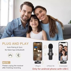 Careflection Microfone de lapela sem fio duplo K9 Plug and Play, sem necessidade de aplicativo e microfone de colarinho Bluetooth para todos os dispositivos iPhone, iPad, Mac para YouTube, transmissão