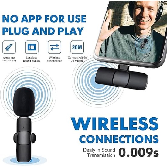 Careflection Wireless Clip Mic, Wireless Lavalier Microphones, Clip-on Microphone (Aisizo, for Smartphone, Laptop, Video Recording YouTube Live Stream (K8 Microphone Both)