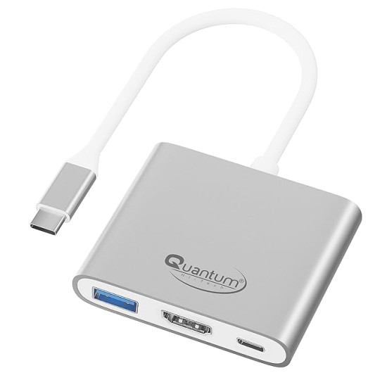 Quantum 3-in-1 USB Type C to Hdmi 4K Adapter, USB 3.0, USB C, Aluminium USB C Hub, High Speed Upto 5Gbps, 60W Power Pass Through for Laptop, Mac, Tablet & Other Type C Devices, Qhm7622 (Silver) Port Quantum 3-in-1 USB Type C to Hdmi 4K Adapter, USB 3.0, USB C, Aluminium USB C Hub, High Speed Upto 5Gbps, 60W Power Pass Through for Laptop, Mac, Tablet & Other Type C Devices, Qhm7622 (Silver) Port