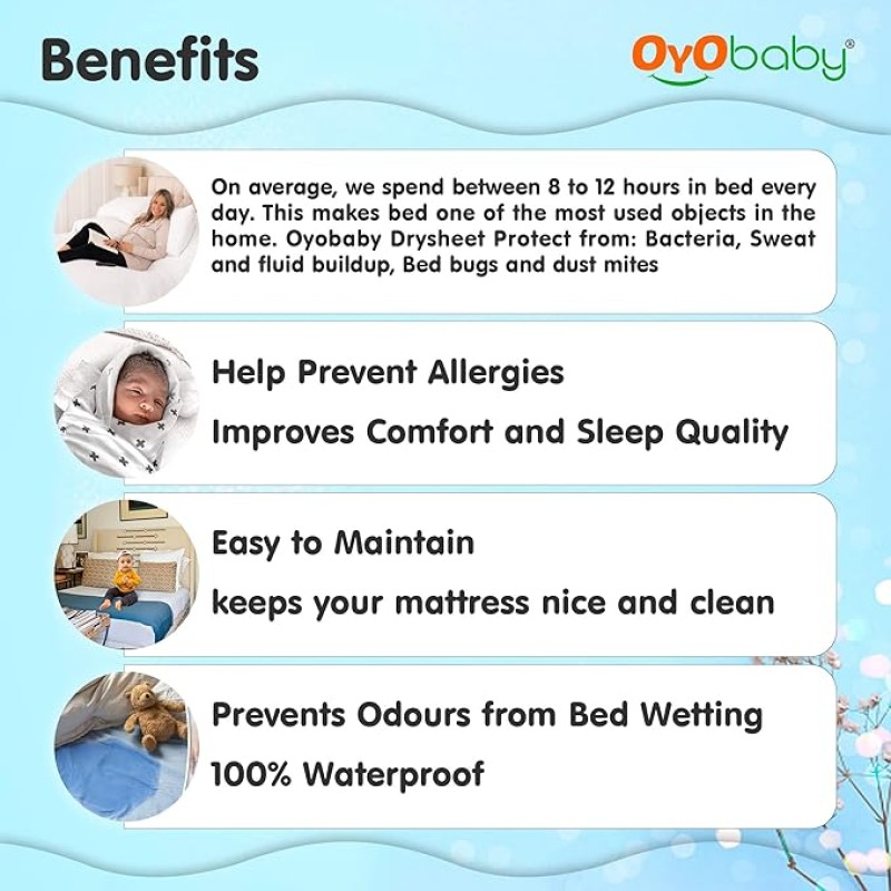 OYO BABY Extra Absorbent Waterproof Baby Dry Sheet Small Size (70x50cm) � Pack of 2 � Quick Dry Sheet for Bed Protector, Soft & Breathable Grey + Salmon Rose