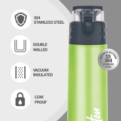 MILTON Atlantis 600 Thermosteel Insulated Bottle, 500 ml Water Bottles, 24 Hours Hot and Cold, Easy to Carry, Easy Grip, Rust Proof, Tea, Coffee, Office, Travel Bottle, Green