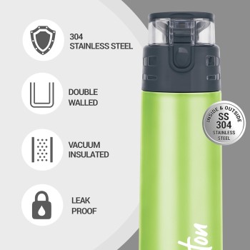 MILTON Atlantis 600 Thermosteel Insulated Bottle, 500 ml Water Bottles, 24 Hours Hot and Cold, Easy to Carry, Easy Grip, Rust Proof, Tea, Coffee, Office, Travel Bottle, Green MILTON Atlantis 600 Thermosteel Insulated Bottle, 500 ml Water Bottles, 24 Hours Hot and Cold, Easy to Carry, Easy Grip, Rust Proof, Tea, Coffee, Office, Travel Bottle, Green
