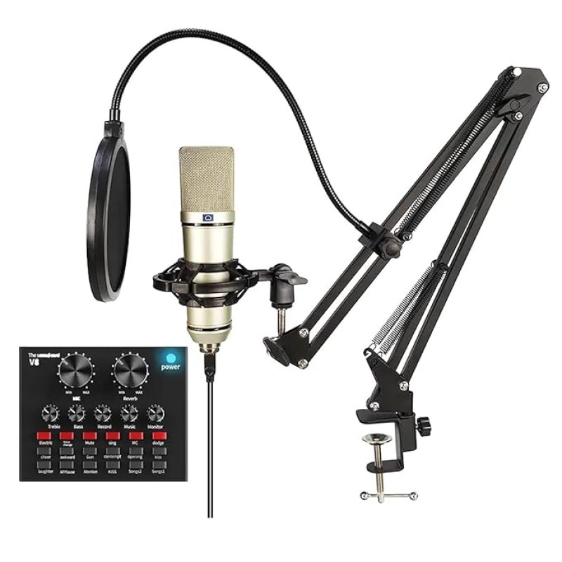 CEZO U87 Condenser Microphone Kit with V8 Sound Card Adjustable Scissor Arm Stand Shock Mount Computer Mic for Gaming, Streaming, YouTube, Voice Over, Studio, Home Recording () CEZO U87 Condenser Microphone Kit with V8 Sound Card Adjustable Scissor Arm Stand Shock Mount Computer Mic for Gaming, Streaming, YouTube, Voice Over, Studio, Home Recording ()