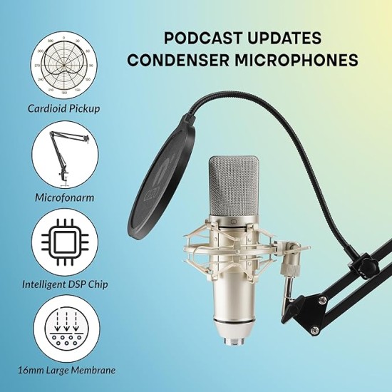 CEZO U87 Condenser Microphone Kit with V8 Sound Card Adjustable Scissor Arm Stand Shock Mount Computer Mic for Gaming, Streaming, YouTube, Voice Over, Studio, Home Recording ()