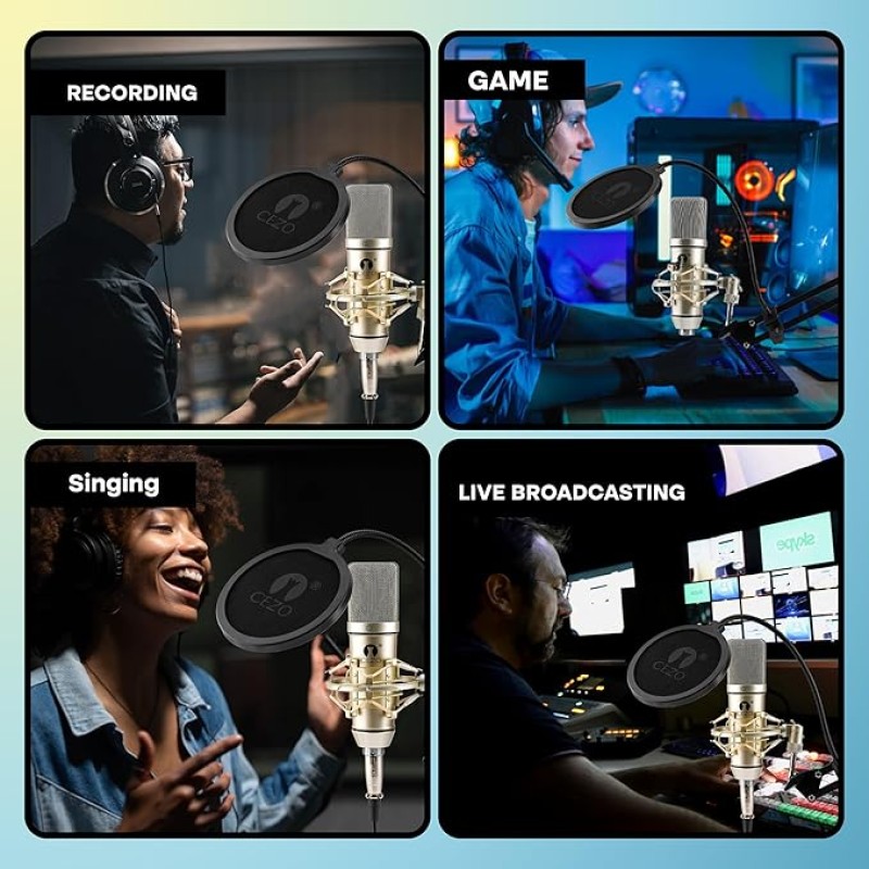 CEZO U87 Condenser Microphone Kit with V8 Sound Card Adjustable Scissor Arm Stand Shock Mount Computer Mic for Gaming, Streaming, YouTube, Voice Over, Studio, Home Recording () CEZO U87 Condenser Microphone Kit with V8 Sound Card Adjustable Scissor Arm Stand Shock Mount Computer Mic for Gaming, Streaming, YouTube, Voice Over, Studio, Home Recording ()